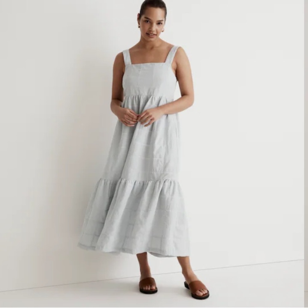 New: Madewell The Cicely Tiered Midi Dress in Patchwork Seersucker. Size 4